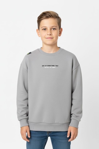 Bisiklet Yaka Baskı Detaylı Erkek Çocuk Sweatshirt-90906 Gri