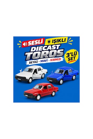 Alpmodel Çek Bırak Kırmızı Mavi Beyaz Renault Sesli Ve Işıklı 12 Cm Diecast Metal Model Oyuncak Araba 3'lü Set