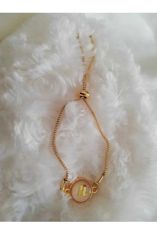 Altın Sedef Ayarlanabilir Kadın Gold Asansörlü H Harf Bileklik Renkli