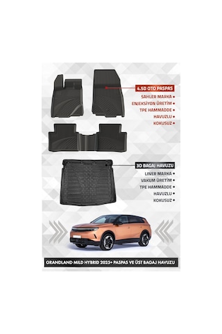 Opel Grandland Mild Hybrid 2025+ Uyumlu 4.5d Sahler Premium Havuzlu Paspas Ve Liner Marka 3d Üst Bagaj Havuzu