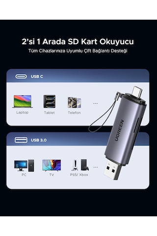 Ugreen 2-in-1 Usb-c, Usb-a Sd, Tf Otg Kart Okuyucu Adaptör, 50706