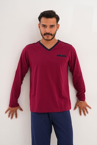 Çift Kaplan Erkek Düz V Yaka Bordo Pijama Takımı 8001 Bordo