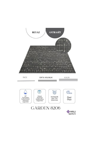 Enti Terrace 8206 Antrasit Iskandinav Halı Yıkanabilir Kesme Yolluk Koridor Kaymaz Çocuk Odası Antrasit