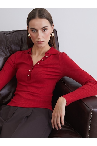 Lcw Everyday Kırmızı Polo Yaka Modal Karışımlı Kadın Tişört