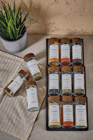 Perotti 12 Li Raul Bambu Kapaklı Baharatlık Seti 16778 Şeffaf