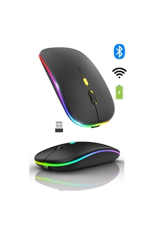 Shopytech Çift Mod Kablosuz Mouse Bluetooth 5.2 + 2.4g Şarjlı Sessiz Tıklama Rgb Işıklı 500 Mah Siy 2.4G Vertical
