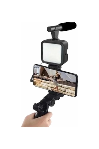 Telefon Tutucu Mikrofonlu Tripod Vlog Çekim Video