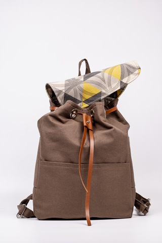 Fabric Craft Bag Sırt Çantası Duck Kumaş Kapaklı 38x40 Cm Kahverengi