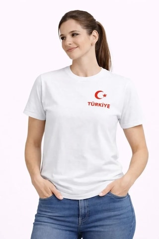İkales Türkiye Ay Yıldız Baskılı Taraftar Forma T-shirt - Beyaz