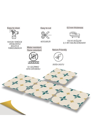 Tink Kendinden Yapışkanlı Zümrüt Çiçek Desenli Pvc Karo 30x30 Cm
