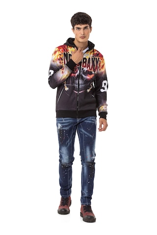 Cipo & Baxx Cl546 Kurukafa Ve Alev Baskılı Erkek Zip Sweatshirt 001