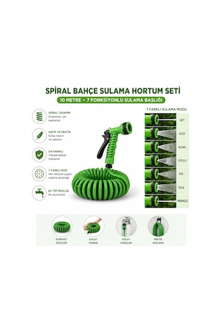 Orret Home 10 Metre Spiral Bahçe Sulama Hortumu Seti, 7 Fonksiyonlu Sprey Tabancalı Uzayabilir Kompakt Hortum,pratik B