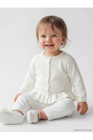 LC Waikiki Lcw Baby Ekru Bisiklet Yaka Kız Bebek Triko Hırka Cream