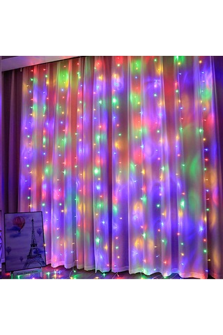 Rgb Perde Led Işık 3x3m 300 Led, 10 Sarkıtlı Ortam Aydınlatma Işığı Karışık-çok Renkli