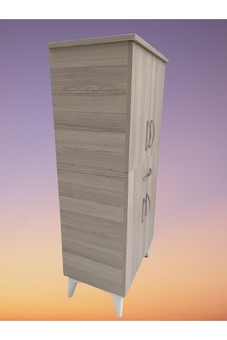 Çok Amaçlı Dolap Cordoba Model Hard Parlak Suntalem 130 Cm 4 Raf Demonte El Yapım Kahverengi - Krem