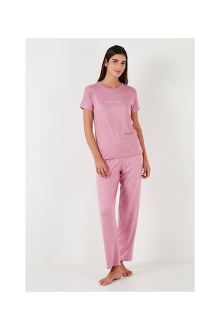 Lela Regular Fit Bisiklet Yaka Kısa Kollu Bayan Pijama Takımı 65750107 Pudra
