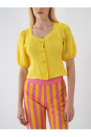 Xint Sarı %100 Keten Regular Fit Bluz 751075