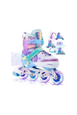 Sportaj Deniz Kızı Işıklı Silikon Teker Kız Çocuk Pateni Lila 30 - 33