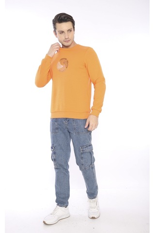 Escetic Erkek Spor Slimfit, Bisiklet Yaka Orange Sweatshirt-4265