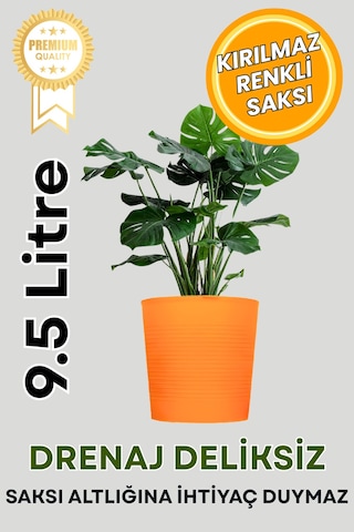 Turuncu Direnajlı 9.5 Litre Dekoratif Bitki Saksısı İç-dış Mekan Bitkileri İçin Uygun Saksı