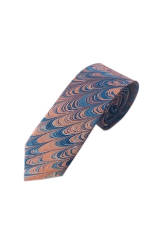 Elifebru Exclusive Handicrafts Ebru Sanatı El Yapımı Turuncu Mavi İpek Kravat Ikr 148 Çok Renkli