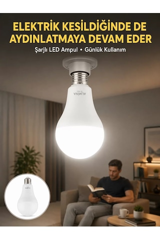 Northcity Şarjlı Led Ampul 6400k Soğuk Beyaz - 30 Watt Güçlü Acil Durum Işığı S Soğuk Beyaz
