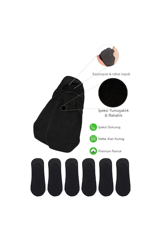 Kral Socks Unisex Düz Desen 6 Çift Pamuklu Terletmez Babet Çorap