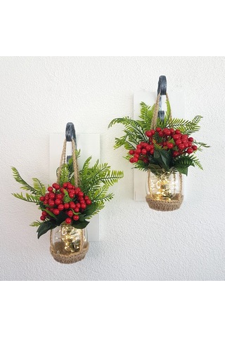 Duvar Dekoru, Led Işıklı, Kokina Yılbaşı Çiçeği, Beyaz Aplik İkili Set