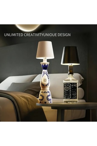 Honeybeeshop Şarj Edilebilir Kablosuz Şişe Lambası Siyah 3 Renk Sıcaklığı Ofis Mobilyaları İçin Masa Lambası Çeşitli Şişelere Uyumlu Siyah