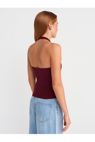 Dilvin 21162 Halter Yaka Top-bordo Bordo