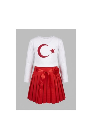 Çlm Store Uzun Kollu Ayyıldızlı Tişört Ve Kırmızı Etek Kırmızı1 Kırmızı1
