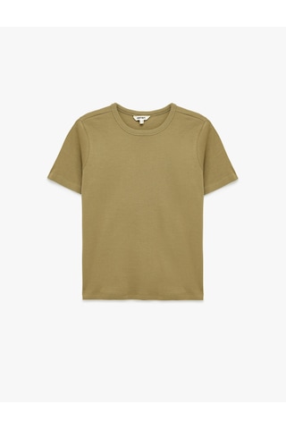 Koton Slim Fit Pamuklu Kısa Kollu Bisiklet Yaka Basic Tişört Ada Çayı 6sak50076ek Yeşil