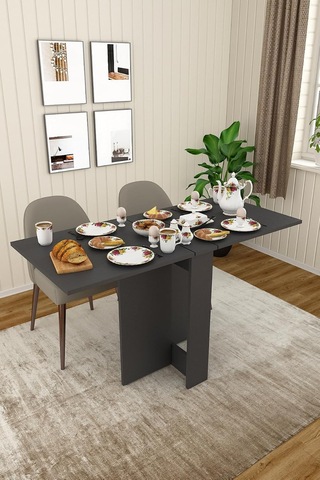 Asra Trend Koyu Gri Desen Km-32 Ultra İnce Katlanır Masa 133x60 Cm 17 Cm Kapalı Genişlik 6 Kişilik Yer Tasarruflu Mutfak Ve Çalışma Masası%100 Mdflam Çok Renkli