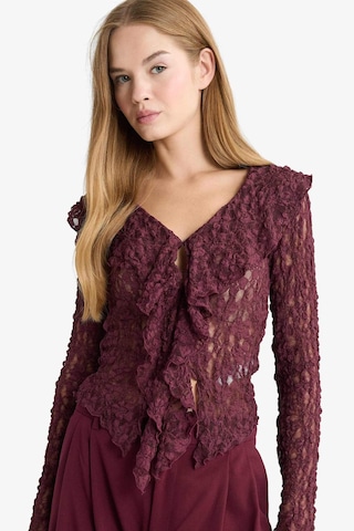 Defacto Slim Fit Dar Kesim V Yaka Volanlı Dantel Uzun Kollu Bluz G4439ax25wnbr232 Bordo-br232