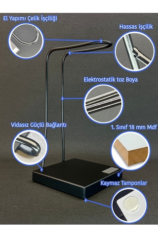 Mat Siyah Kaymaz Beyaz Tabanlı Askı Aparatlı Stant Kulaküstü Gami
