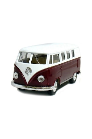 1:32 Ölçek Metal Çek Bırak Nostaljik Volkswagen T1 Minibüs Vosvos Oyuncak Araba - Bordo 13 Cm