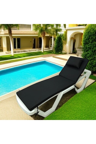 Kapella Lüks Şezlong Minderi Yastıklı 5cm Sünger Siyah 175 x 55 x 5 Siyah