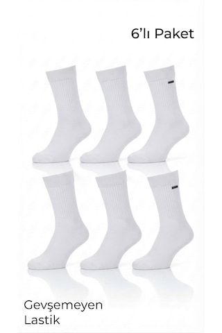 Km Collections 6 Çift Pamuklu Tenis Çorap Unisex Beyaz