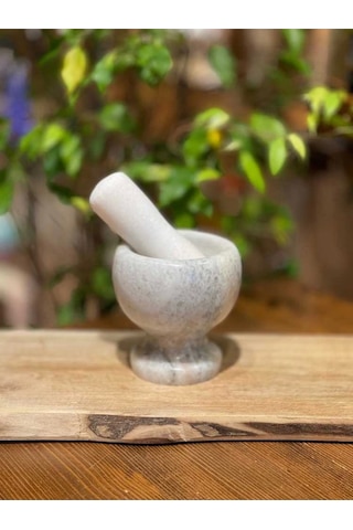 El Yapımı Doğal Cilalı Mermer Havan Baharat Ve Sarımsak Öğütücü Dövücü Doğal Taş 1 Adet Gri