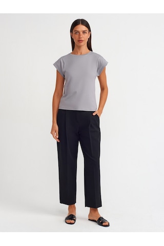 Dilvin Bisiklet Yaka Pamuklu T-shirt 101a03504 Gri