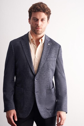 İmza Lacivert Mono Yaka Kendinden Desenli Esnek 6 Drop Comfort Fit Classic Ceket 1002255155 Lacivert