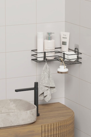 Zabata Yapışkanlı Banyo Köşeliği Köşe Rafı Duş Şampuanlık Duvar Düzenleyici Organizer Raf Siyah Metal Siyah