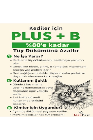 Lion Paw Kediler İçin Biotinli Multivitaminli ve Çinkolu Tüy Dökülmesini Azaltan Damla 50 ML