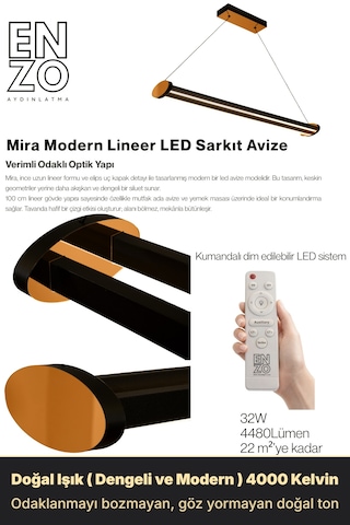 Mira Bronz Lineer Led Sarkıt Avize Kumandalı Dim Edilebilir Aşağı Işık Doğal Işık