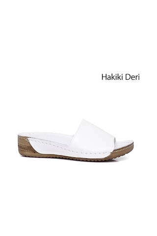 Gönderi R Kadın Beyaz Dolgu Taban Hakiki Deri Terlik Dyza69842285 Bej - Beyaz - Kırmızı