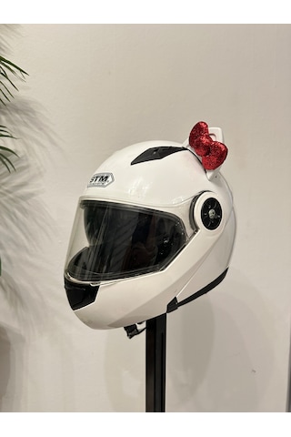 Motor & Motosiklet Kırmızı Fiyonklu Beyaz Kedi Kulak Kask Dış Aksesuarı Diğer