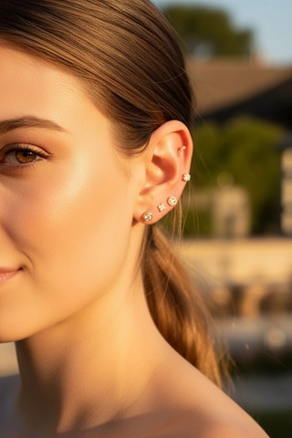 14 Ayar Altın Üçlü Tria Taş Tragus Küpe 25114-t005 Sarı Altın