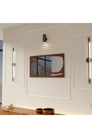 Minimal Ayna Pleksili Ahşap Duvar Dekoru Kahverengi