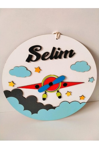 Çocuk Odası İsme Özel Kapı Süsü Beyaz - Mavi