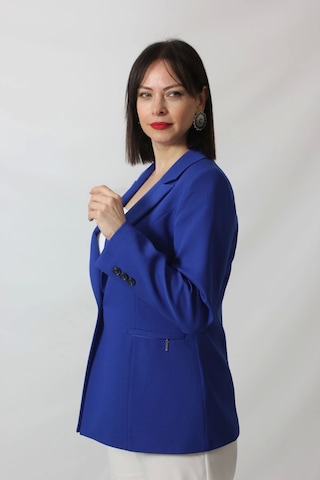 Moda Berray 1904 Saks Mavi Fermuarlı Cep Aksesuarlı Kadın Büyük Beden Blazer Ceket Saks Mavi